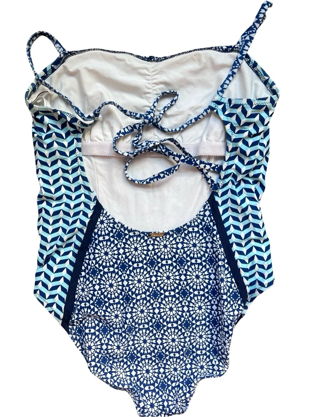Helen Jon Geometric Blue Patterned One-Piece Swimsuit Large